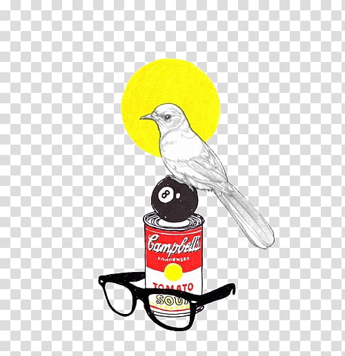 Campbell's can, eyeglasses, and bird artwork transparent background PNG clipart