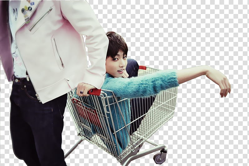 man wearing blue jacket riding on shopping cart transparent background PNG clipart