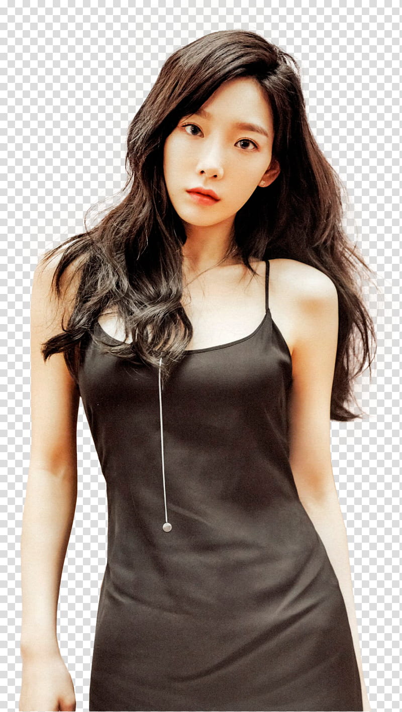 TAEYEON GIRL S GENERATION, woman wearing black spaghetti strap dress transparent background PNG clipart