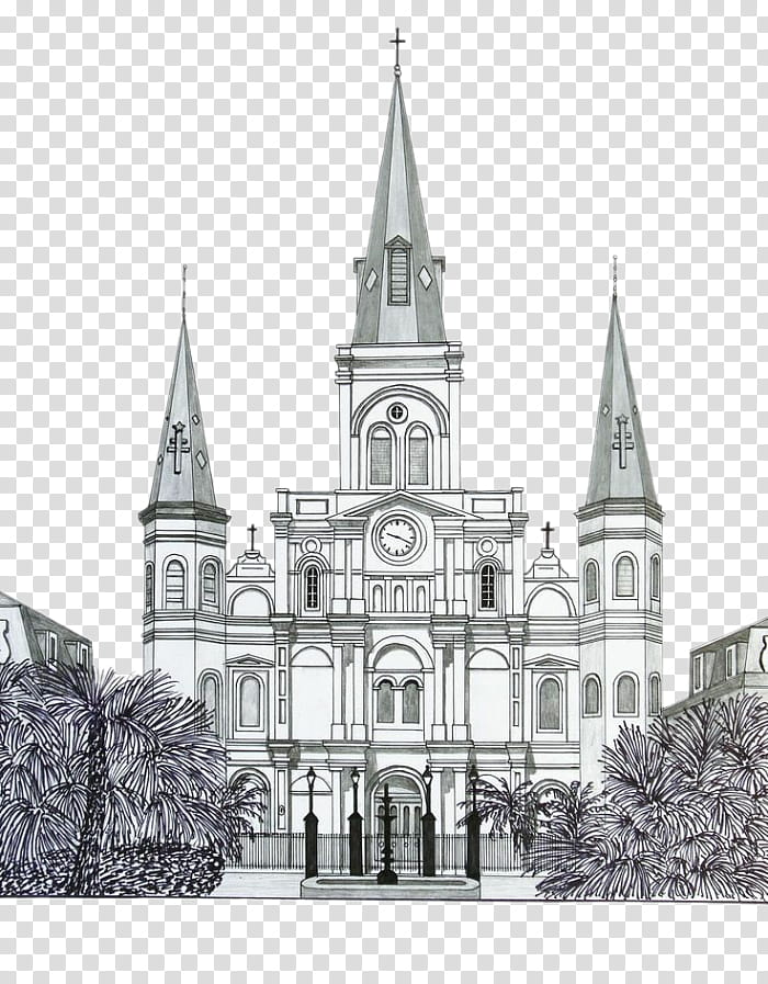 Watercolor Drawing, St Louis Cathedral, Church, Building, Artist, Watercolor Painting, Pencil, Mixed Media transparent background PNG clipart