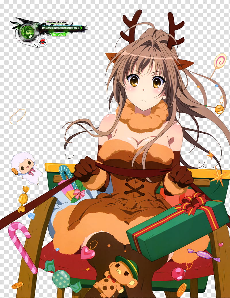 Amagi Brilliant Park Sento Isuzu X mas, brown-haired female anime character sitting on chair transparent background PNG clipart
