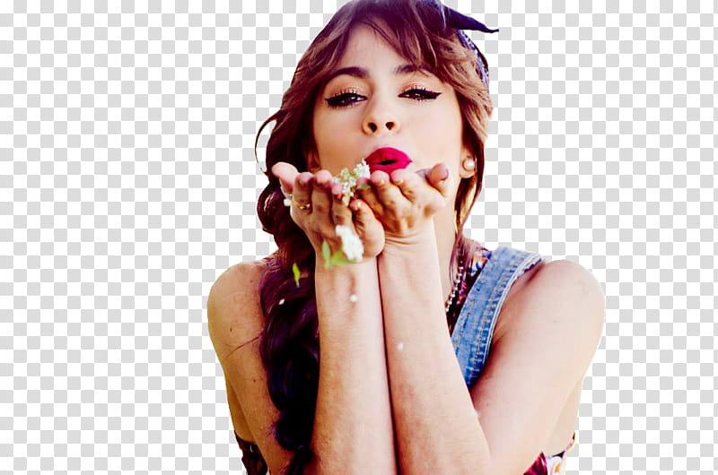 Martina Stoessel, woman blowing flowers transparent background PNG clipart