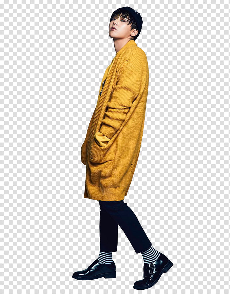 G DRAGON, man wearing yellow cardigan transparent background PNG clipart