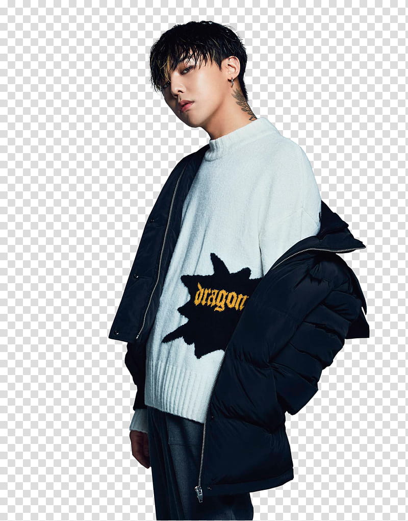 G DRAGON, man wearing black zip-up jacket transparent background PNG clipart