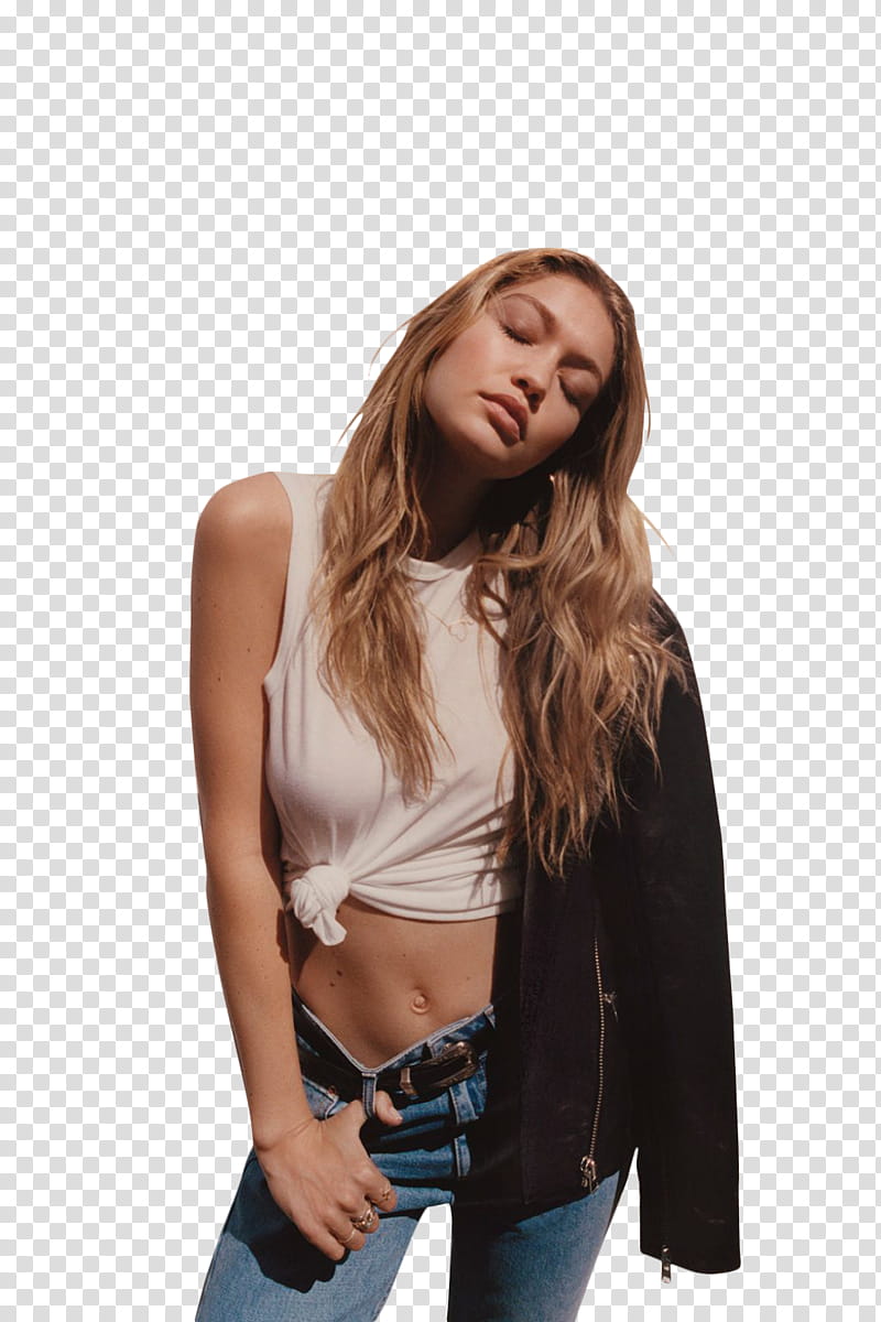 Gigi Hadid , woman wearing white crop top transparent background PNG clipart