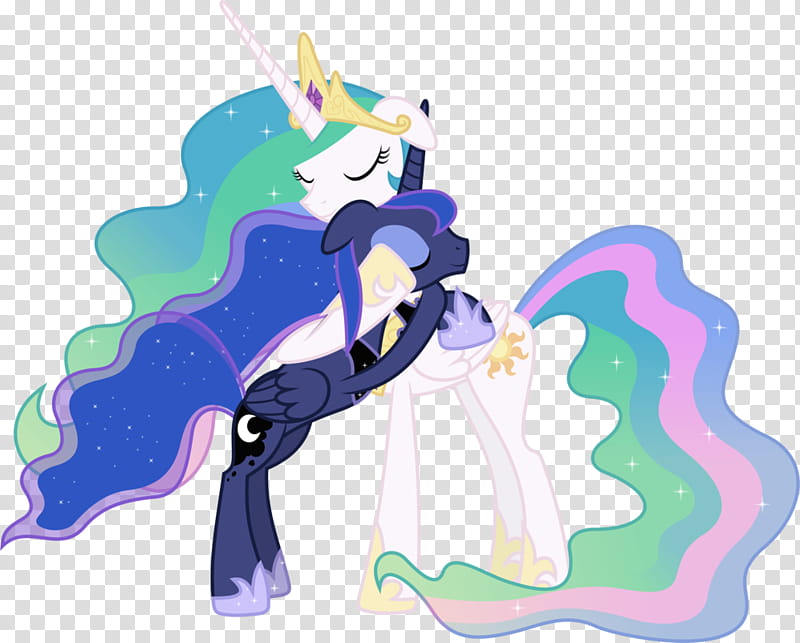 Celestia and Luna Hugging (Redux), blue pony illustration transparent background PNG clipart