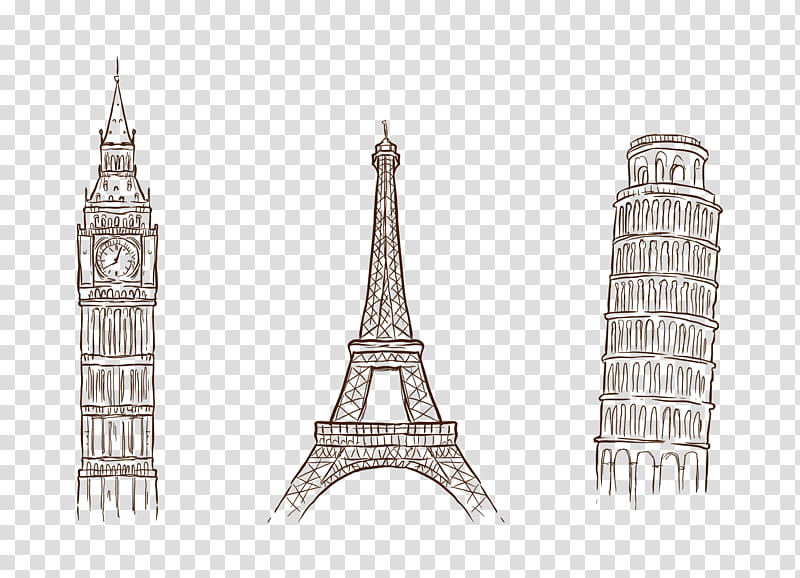 Eiffel Tower Drawing, Architecture, Spire, Facade, Europe, Landmark, Structure, Black And White transparent background PNG clipart