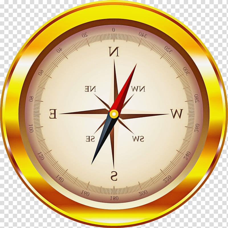 Clock, Yellow, Wall Clock, Compass, Analog Watch, Home Accessories, Furniture, Quartz Clock transparent background PNG clipart