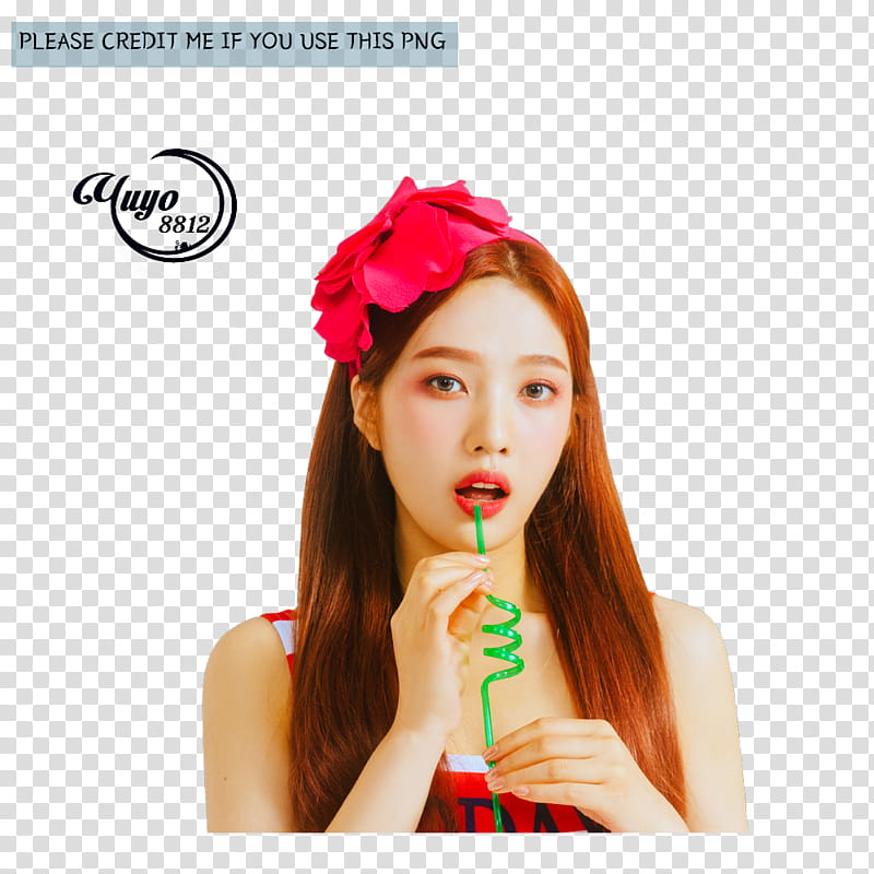 RED VELVET POWER UP, Yuyo wearing headband and red top illustration transparent background PNG clipart
