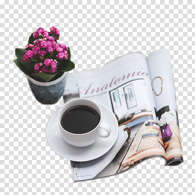 Pink Flower, Coffee, Cafe, Newspaper, Tea, Drink, Food, Cup transparent background PNG clipart