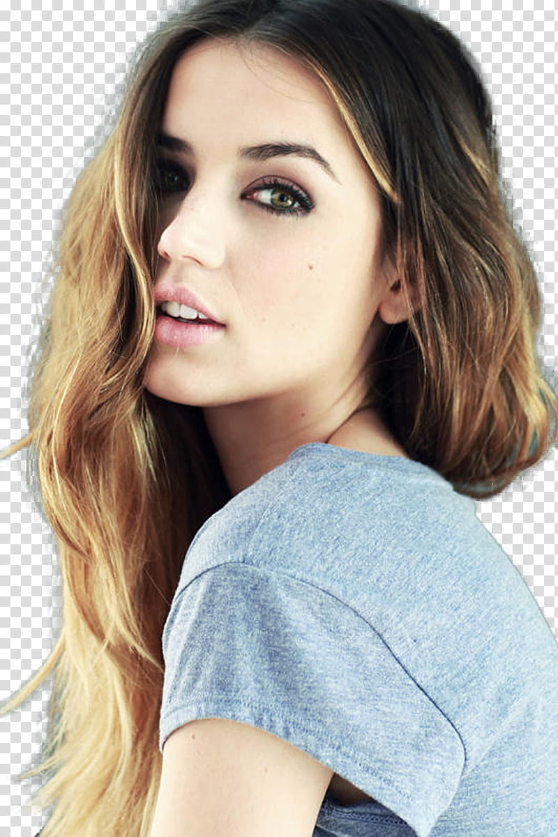 Ana De Armas, woman wearing gray t-shirt transparent background PNG clipart