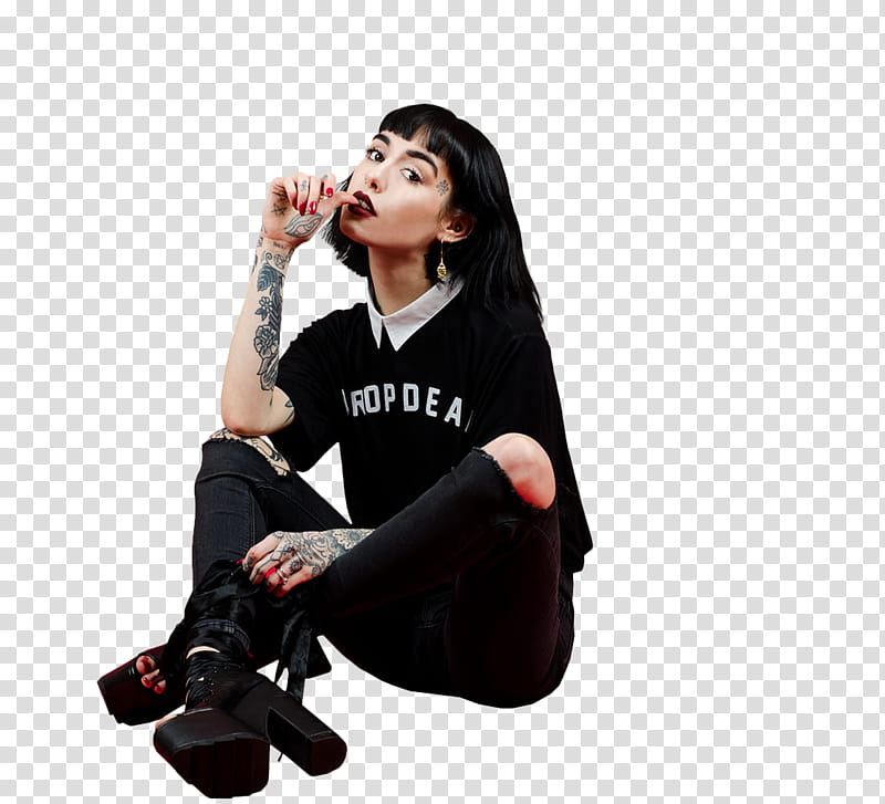 Hannah Snowdon, woman biting thumb nail wearing black shirt transparent background PNG clipart