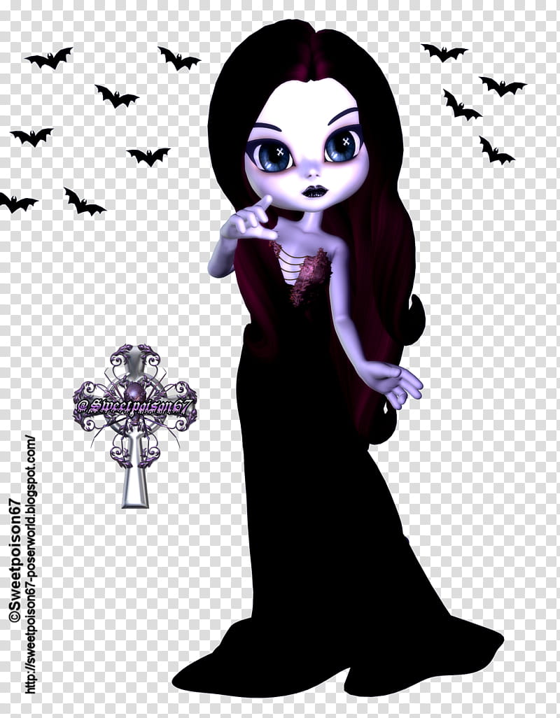 Decadent Salem, D illustration of black-haired woman wearing black dress transparent background PNG clipart