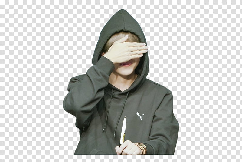 V  Boom Shakalaka s, man in green Puma hoodie covering his face transparent background PNG clipart