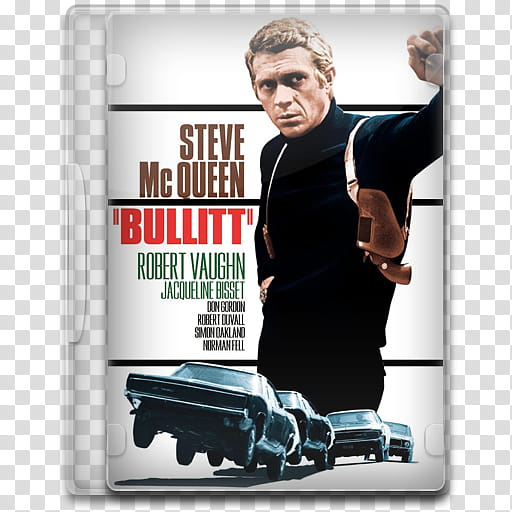 Movie Icon Mega , Bullitt, Steve McQueen Bullitt DVD case illustration transparent background PNG clipart