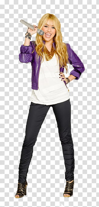 hannah,montana,wearing,purple,jacket,white,shirt,black,pants,Humorous,PNG c...