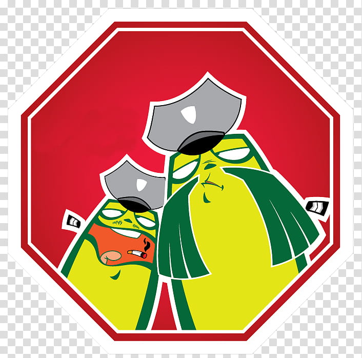 sticker bomb , yellow, red, and green monster police sign transparent background PNG clipart