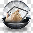Sphere   , hand touching tablet computer graphic transparent background PNG clipart