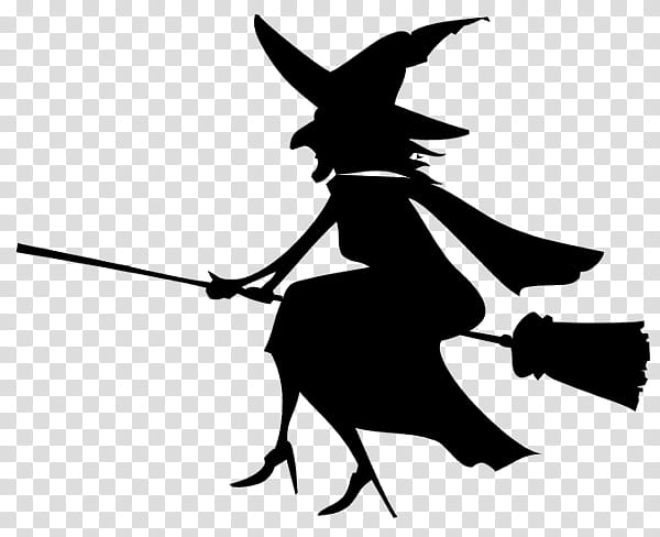 Halloween Witch Hat, Witchcraft, Silhouette, Wicked Witch Of The West, Halloween , Magic, White, Blackandwhite transparent background PNG clipart