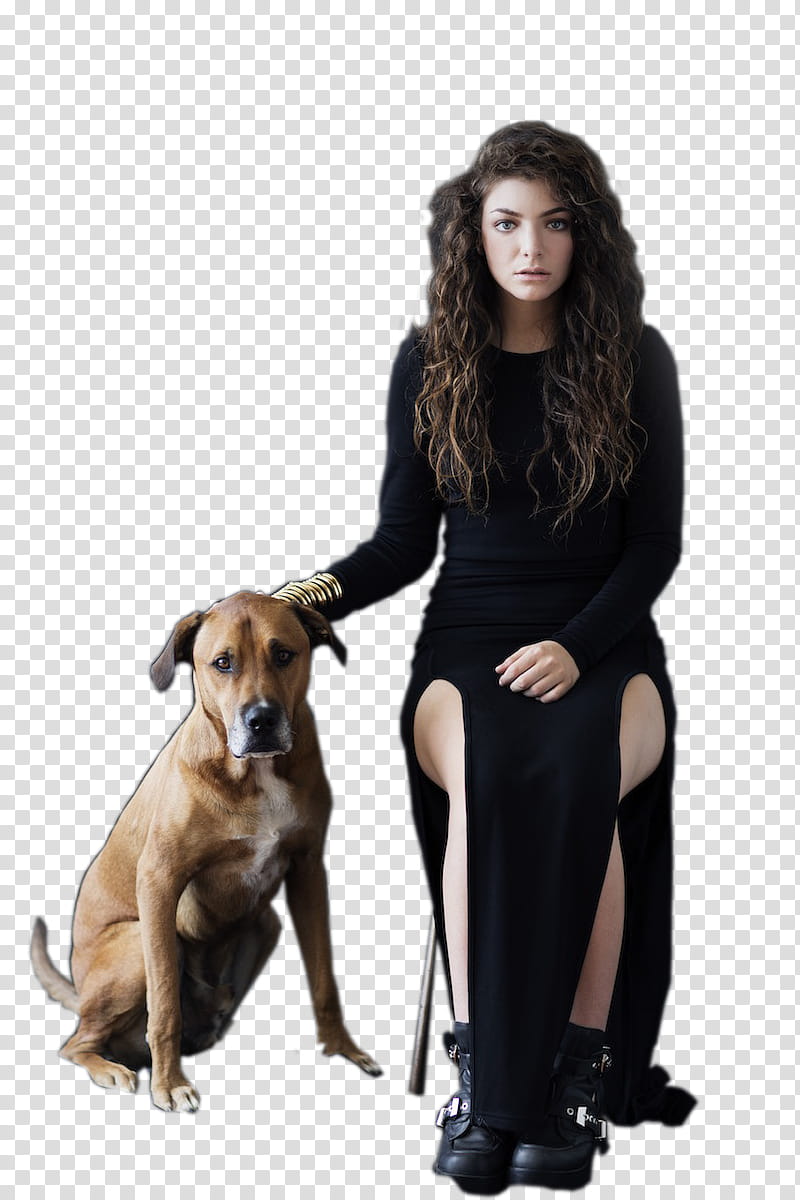 Lorde, woman sitting beside brown dog transparent background PNG clipart