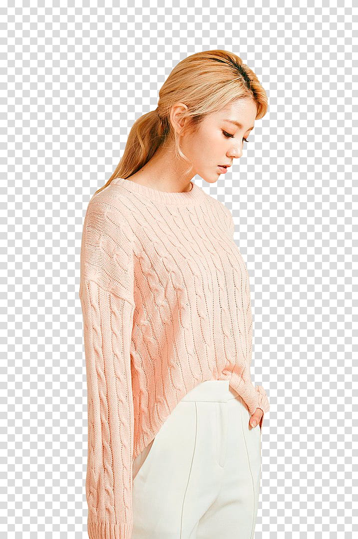 CHAE EUN, woman in pink cable knit sweatshirt transparent background PNG clipart