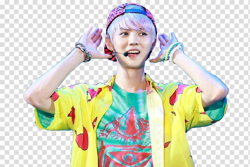 Luhan , man in yellow and red button-up shirt transparent background PNG clipart