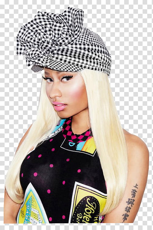 Nicki Minaj, Nikki Minaj wearing white and black gingham headwear transparent background PNG clipart