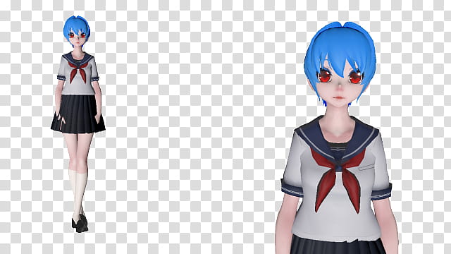 MMD Kuu dere + DL, female with blue hair in school girl uniform transparent background PNG clipart