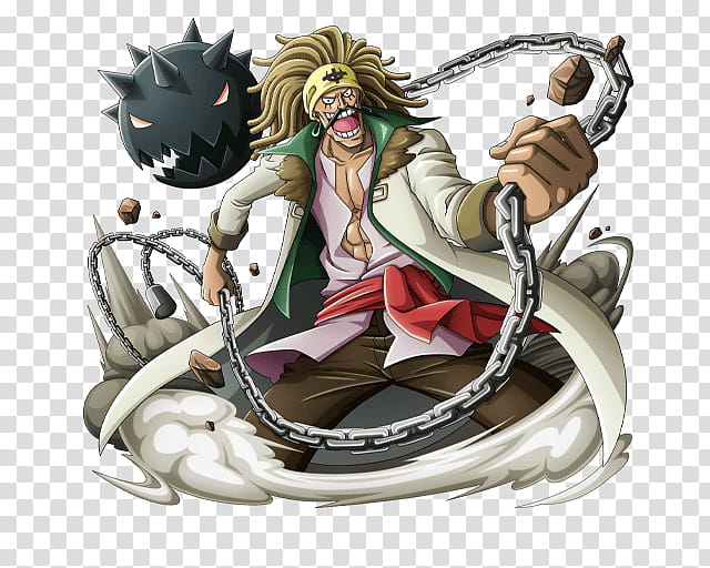 Rakuyo th Commander of WhiteBeard Pirates, man wearing white coat holding chain weapon illustration transparent background PNG clipart