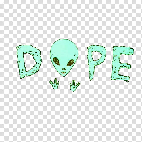 , alien illustration with dope text overlay transparent background PNG clipart