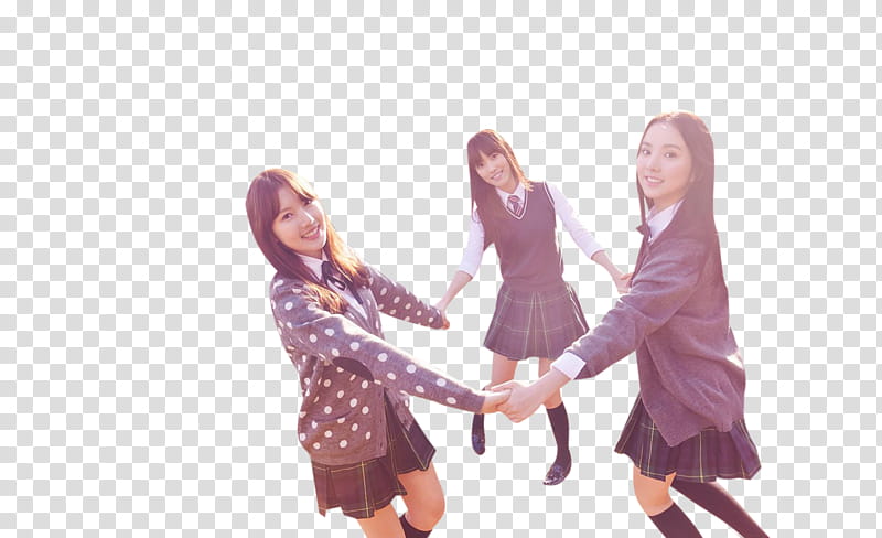 GFRIEND, three woman forming circle while holding each other transparent background PNG clipart