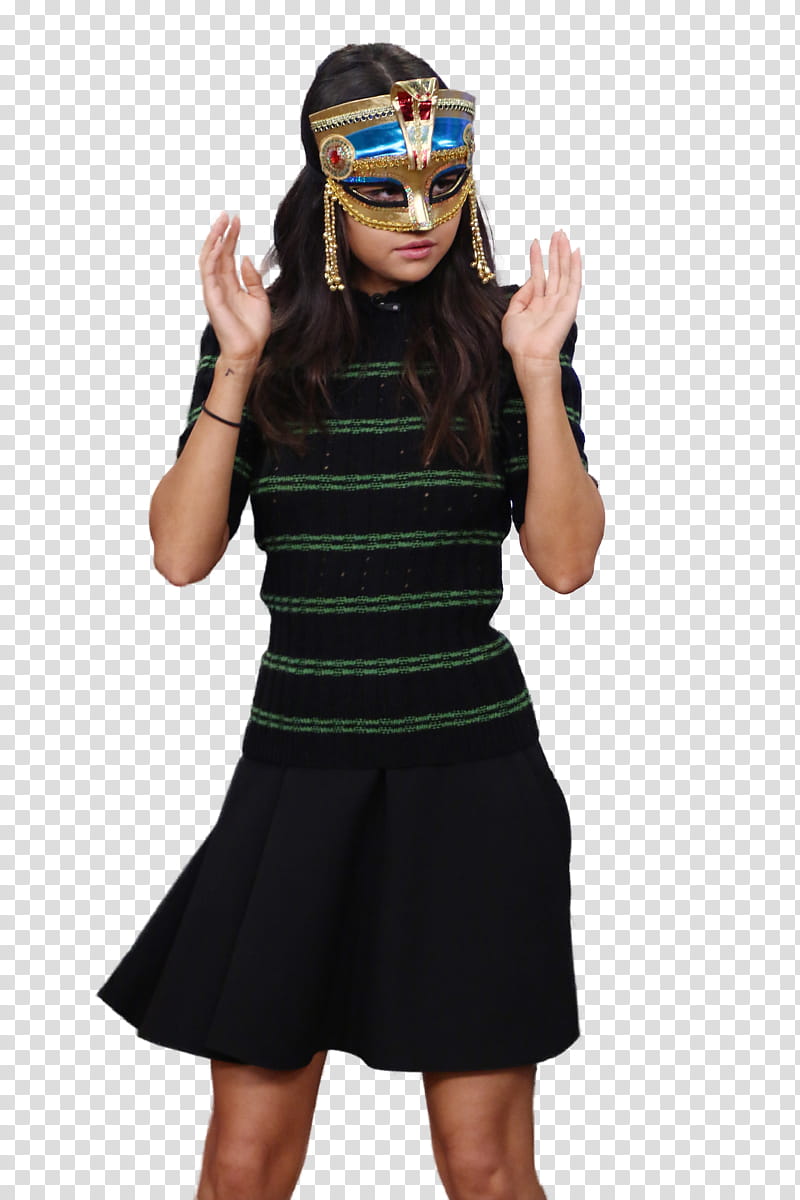 Selena Gomez, woman wearing gold mask transparent background PNG clipart