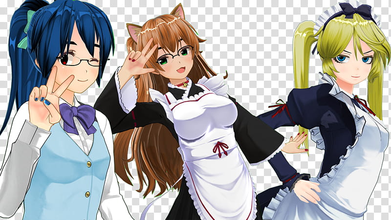 Green Screen Masking Making s, three female anime characters transparent background PNG clipart