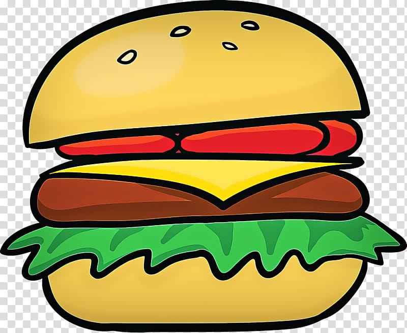 Hamburger, Yellow, Green, Junk Food, Cheeseburger, Cartoon, Fast Food, Smile transparent background PNG clipart