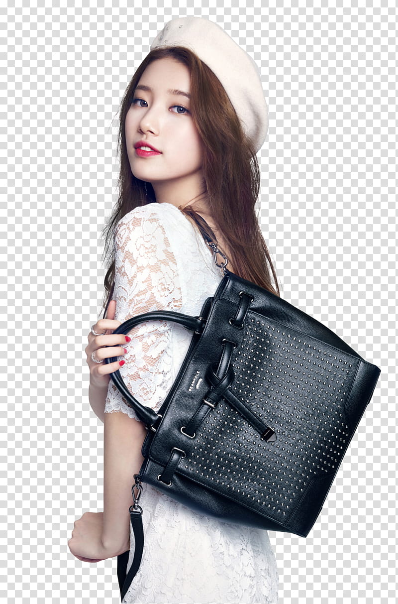woman holding two-way handled handbag transparent background PNG clipart