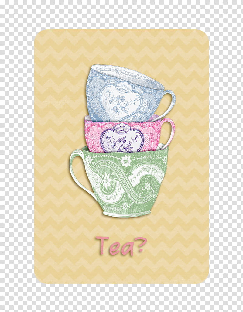 Just Saying Journal Cards, three teacups illustration with text overlay transparent background PNG clipart