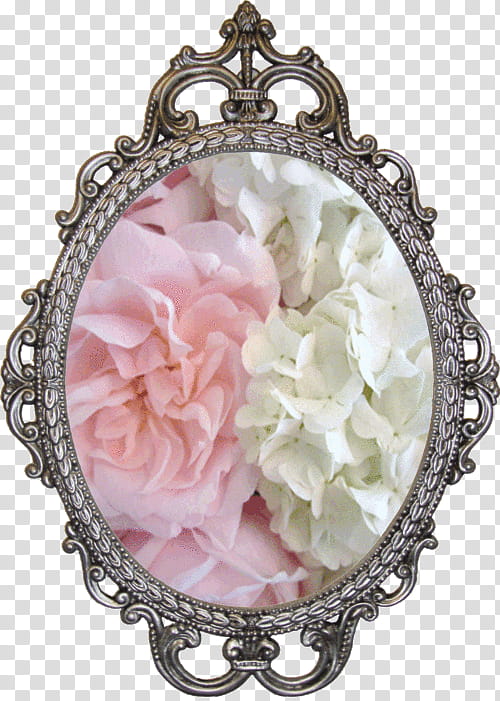 Full, pink and white petaled flowers with brown frame transparent background PNG clipart