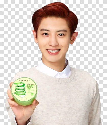 ChanBaek render EXO, man holding round green soap transparent background PNG clipart