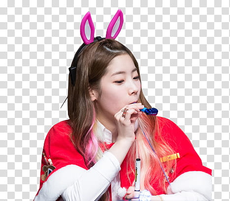 Dahyun, woman wearing bunny headband transparent background PNG clipart