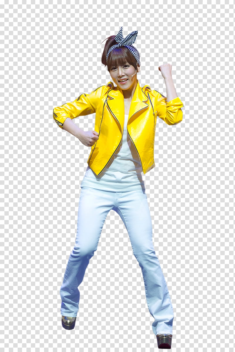 Soyeon Roly Poly, woman wearing yellow leather jacket and white dress pants transparent background PNG clipart