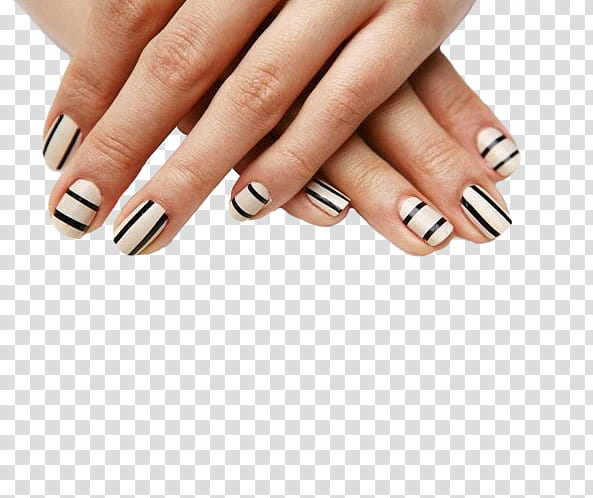 Hand, person showing white and black nail polish transparent background PNG clipart