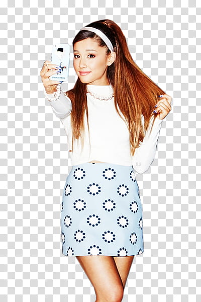 Ariana Grande, woman wearing white sweater taking selfie transparent background PNG clipart