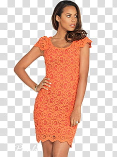 Rochelle Humes Very Co UK nes, women's orange lace cap-sleeved mini dress transparent background PNG clipart
