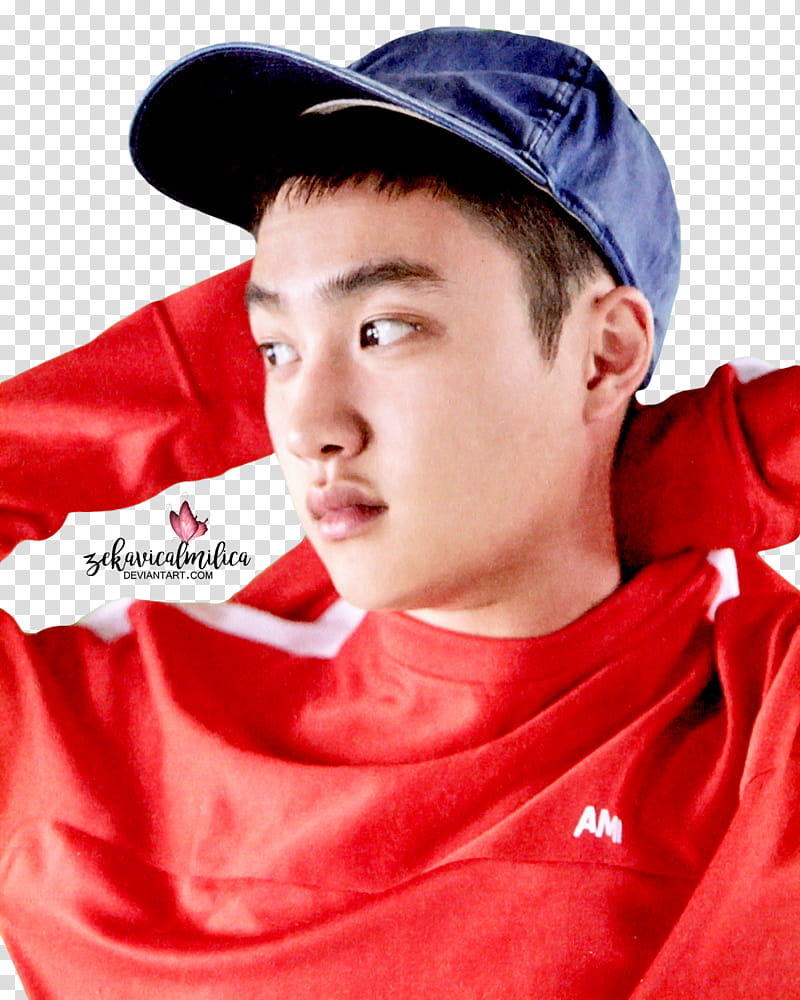 EXO D O Lucky One, man in red crew-neck long-sleeved shirt transparent background PNG clipart