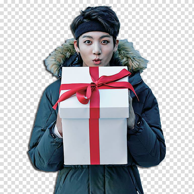 BTS, BTS Jungkook holds white box with ribbon transparent background PNG clipart