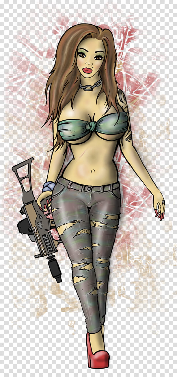 Latino Gang Gurl V, woman holding rifle illustration transparent background PNG clipart