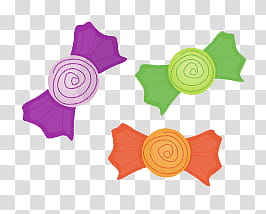 Halloween s, three purple, green, and orange candy transparent background PNG clipart