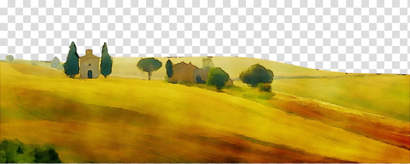 yellow landscape sky grassland field, Watercolor, Paint, Wet Ink, Plain, Pasture, Plant, Hill transparent background PNG clipart