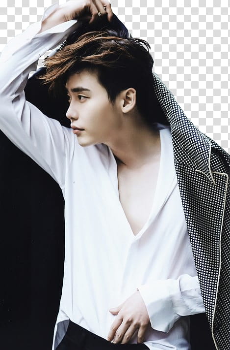 O Lee Jong Suk , man wearing white dress shirt covered with black and white coat transparent background PNG clipart