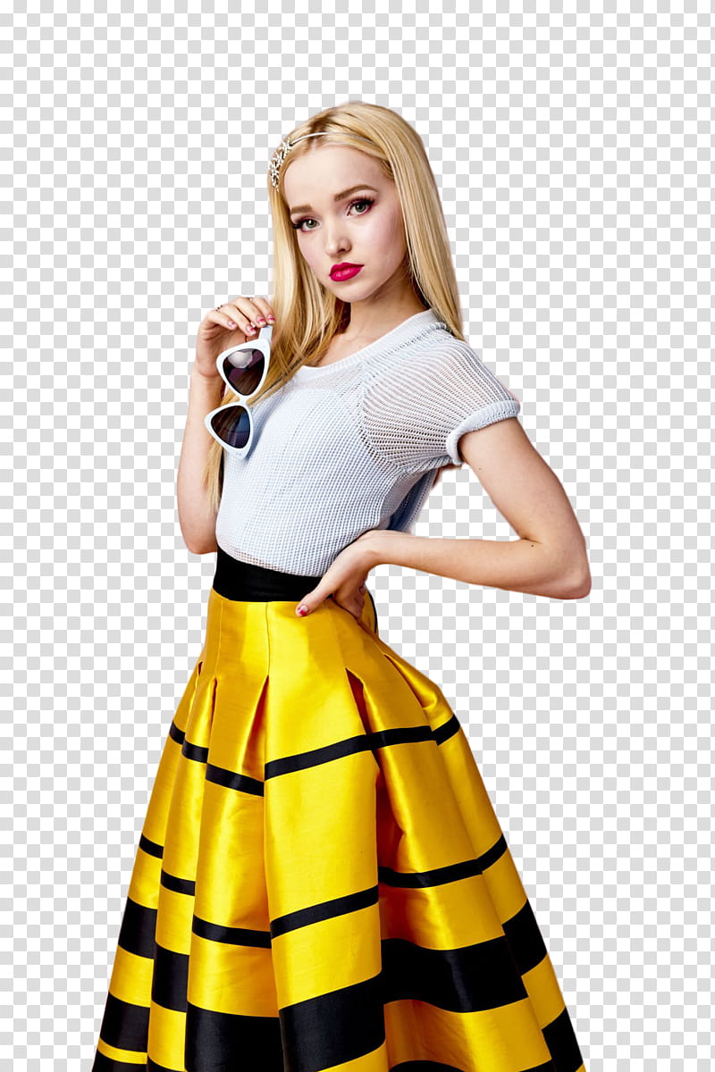 Dove Cameron, woman holding sunglasses transparent background PNG clipart